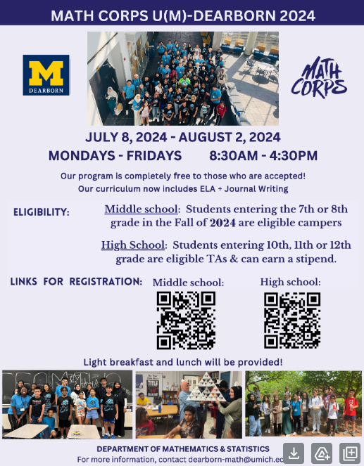 Free Math & English Summer Camp at U of M, Dearborn